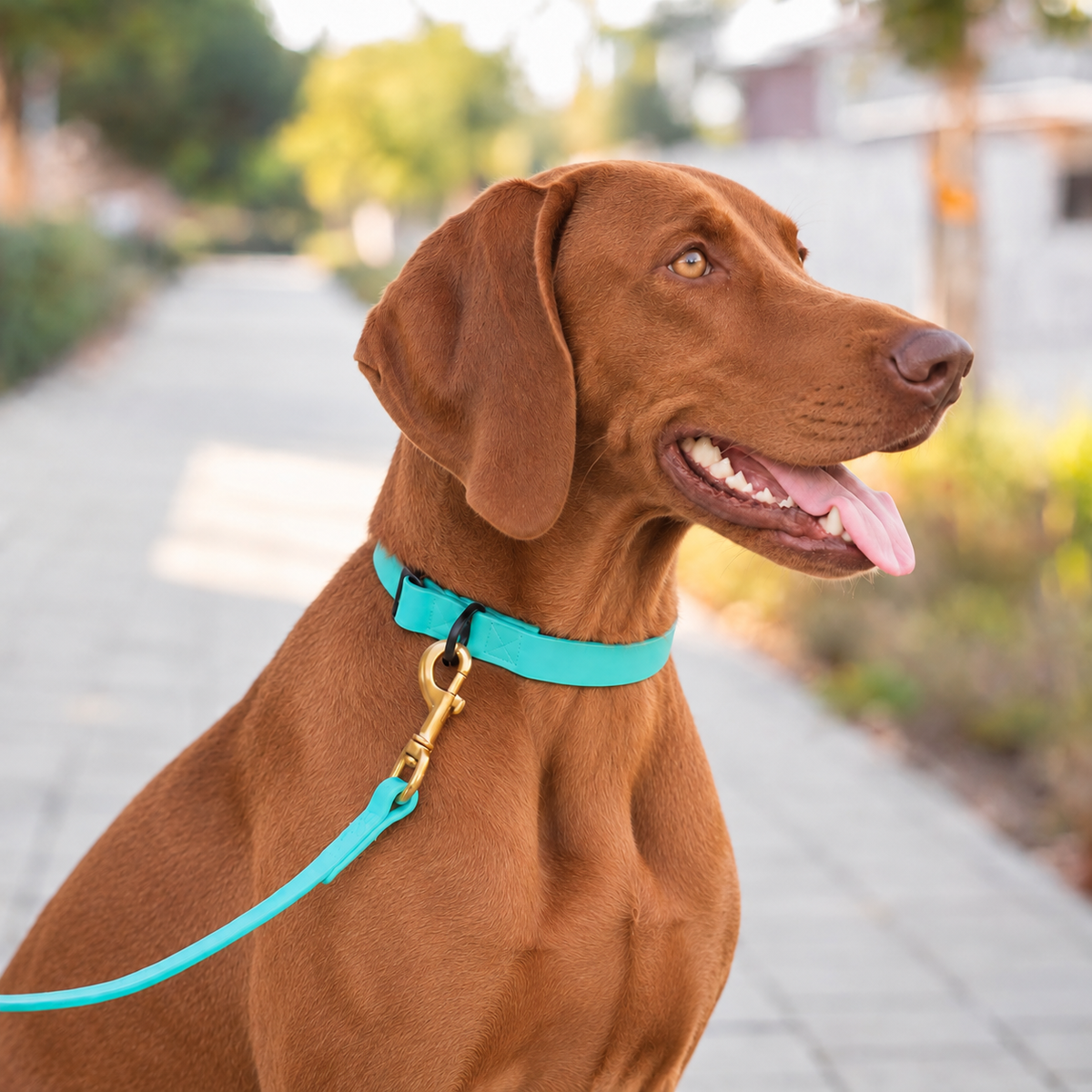 Vizsla wearing an everyday PowerFlex collar