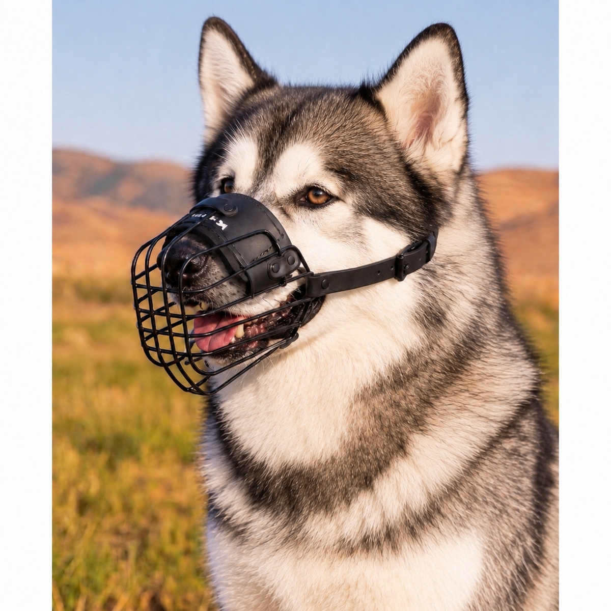 Alaskan Malamute wearing a lightweight Lite wire muzzle