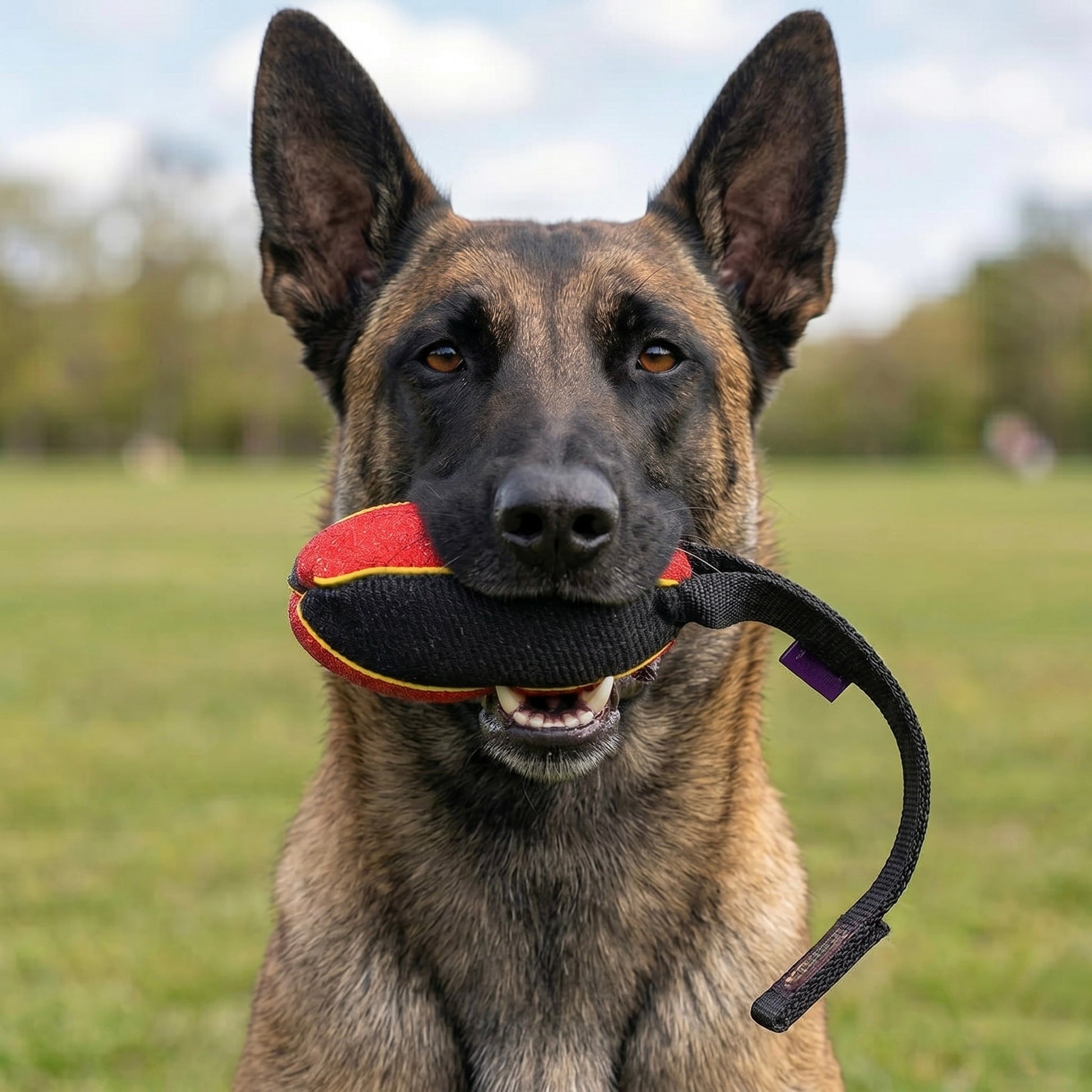 French linen watermelon bite toy for Belgian Malinois