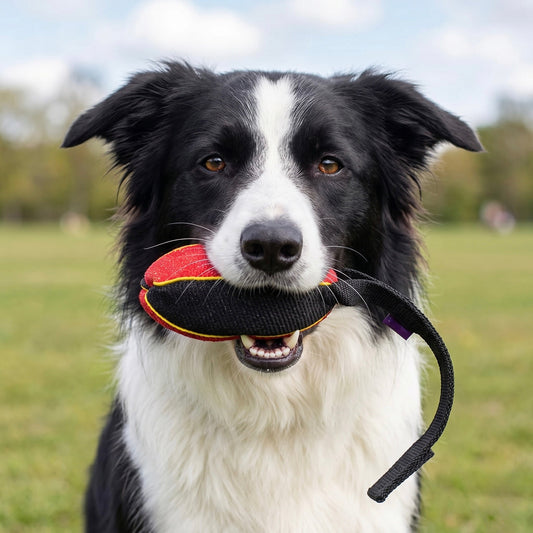 French linen watermelon tug for Border Collie