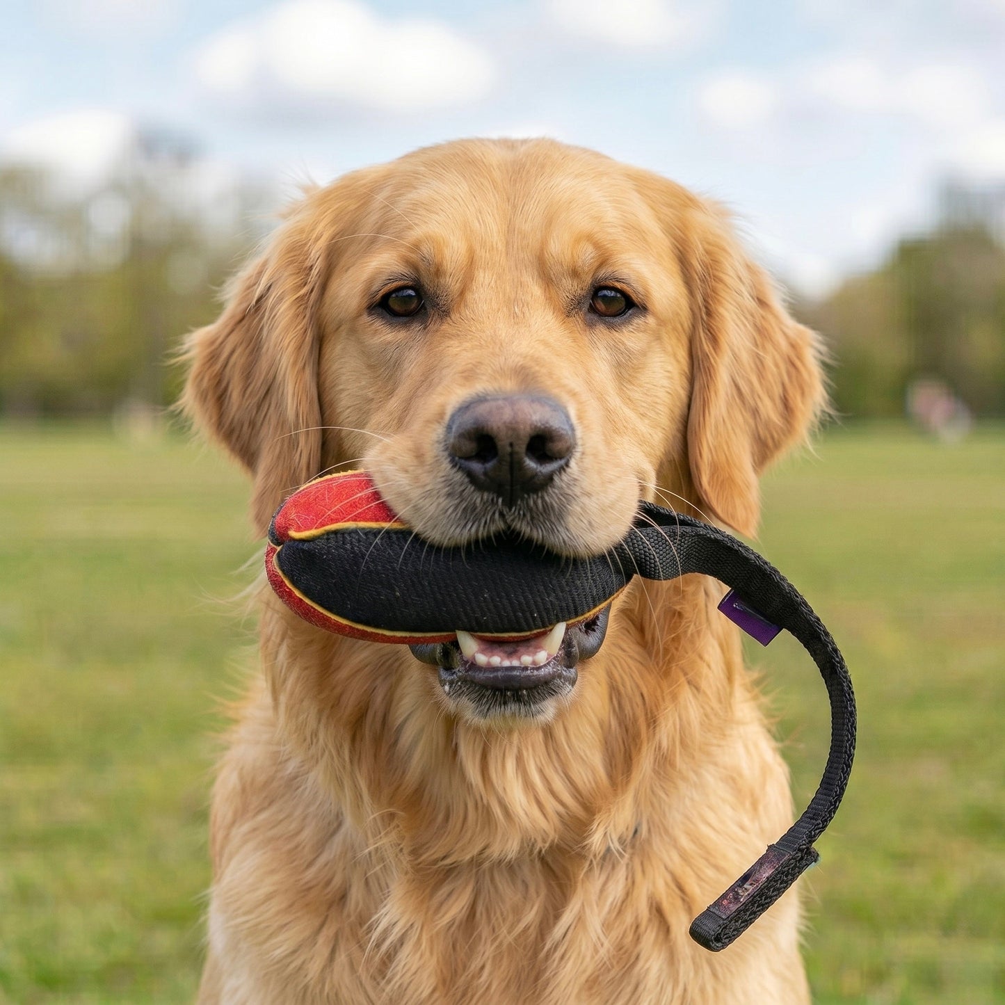 French linen watermelon tug for Golden Retriever