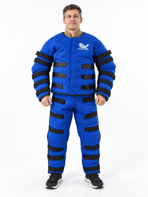 K9-Industries Hidden Bite Suit, adjustable French linen concealed bite suit, front view