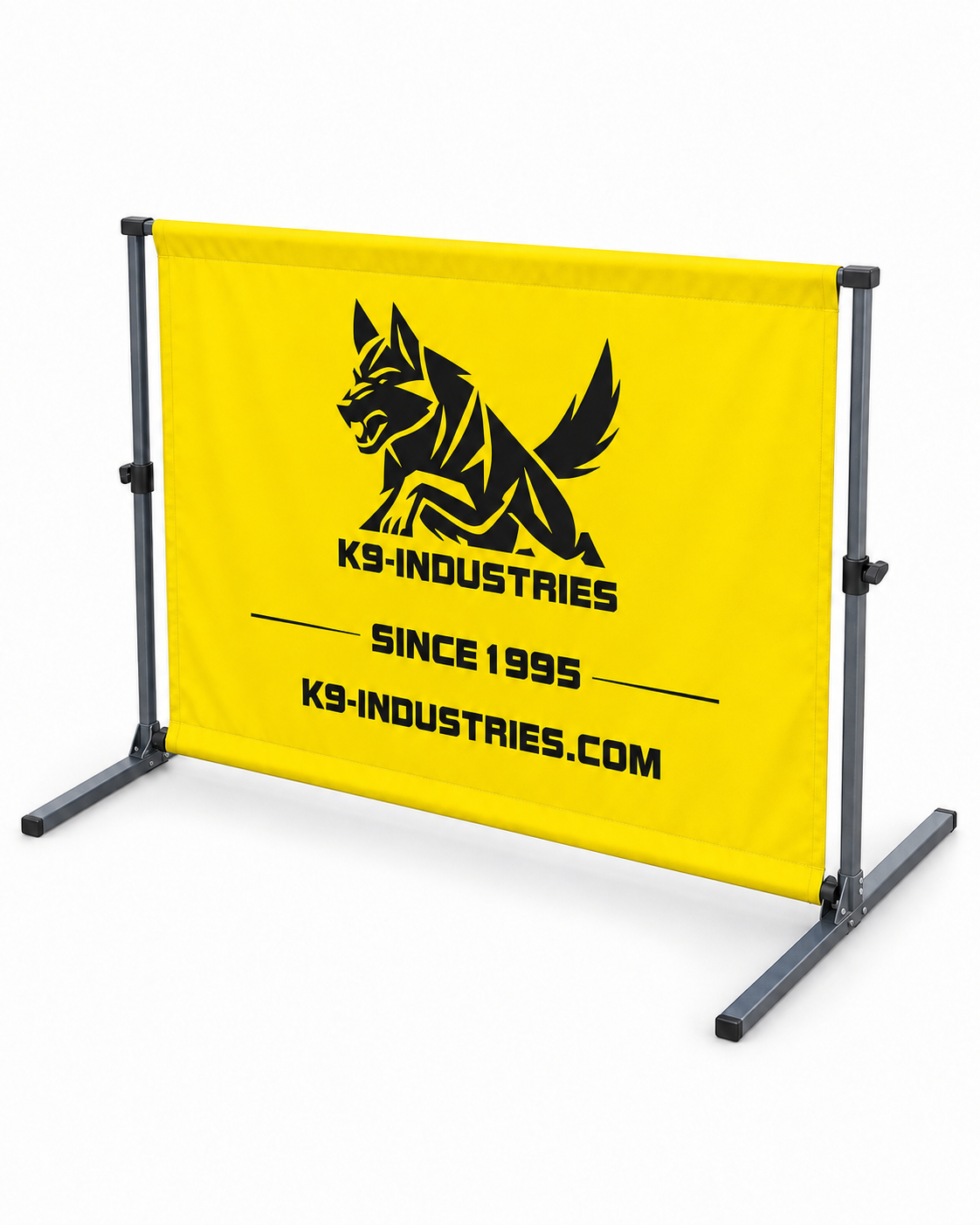 Yellow IGP training hurdle, angled view - K9-Industries adjustable dog jump
