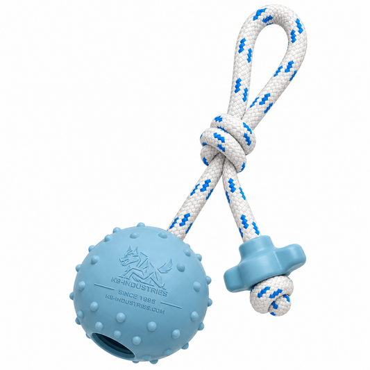 Hollow Bite & Play Ball on Rope - 2.35 in, Soft Squeeze with T-Handle