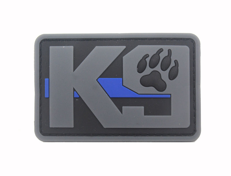 K9 PVC patch grey with thin blue line 8 x 5 cm