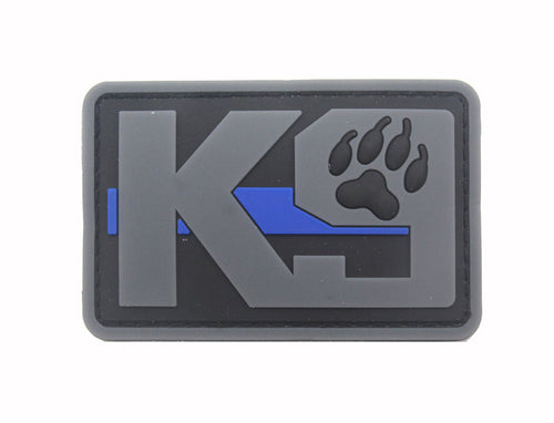 K9 PVC patch grey with thin blue line 8 x 5 cm
