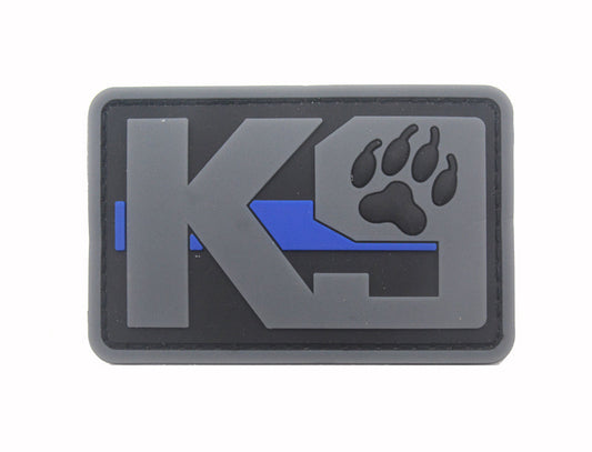 K9 PVC patch grey with thin blue line 8 x 5 cm