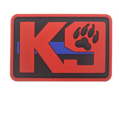 K9 PVC patch red with thin blue line 8 x 5 cm