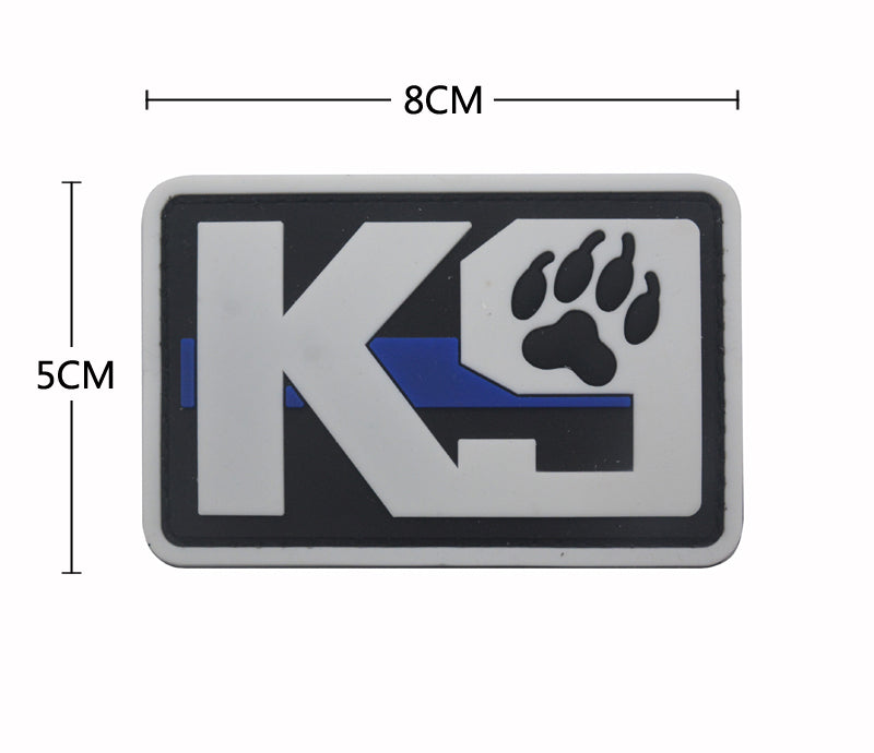 K9 PVC patch silver with thin blue line 8 x 5 cm
