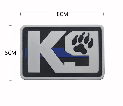 K9 PVC patch silver with thin blue line 8 x 5 cm