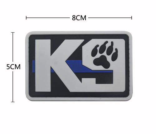 K9 PVC patch silver with thin blue line 8 x 5 cm