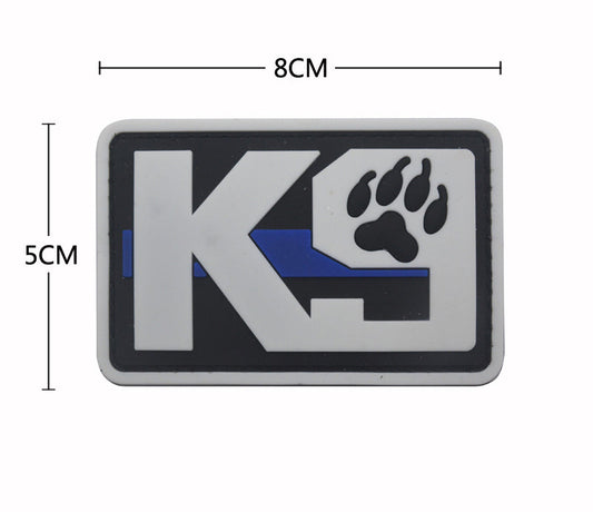 K9 PVC patch silver with thin blue line 8 x 5 cm