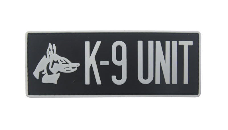 K-9 UNIT patch with German Shepherd silhouette, grey on black