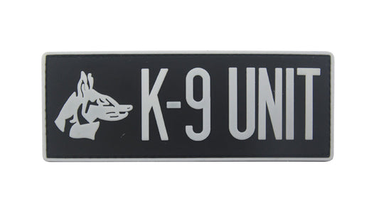 K-9 UNIT patch with German Shepherd silhouette, grey on black