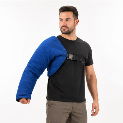 Decoy wearing a blue PSA bite sleeve with an adjustable quick-release chest strap for protection sports bite work
