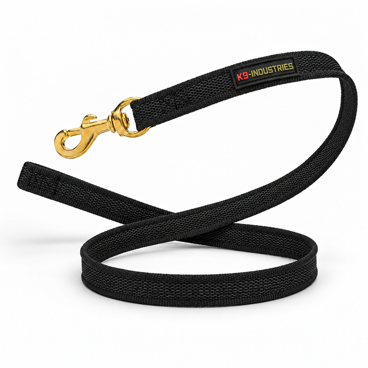 Rubber-woven nylon heel leash in black, no handle - professional dog training leash