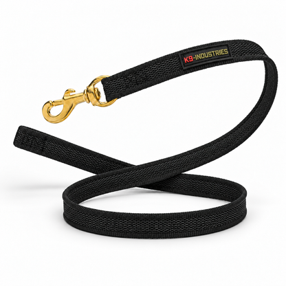 Rubber-woven nylon heel leash in black, no handle - professional dog training leash