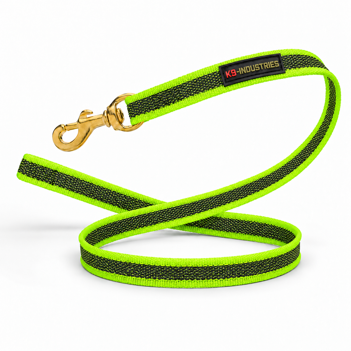 Rubber-woven nylon heel leash in green, no handle - professional dog training leash
