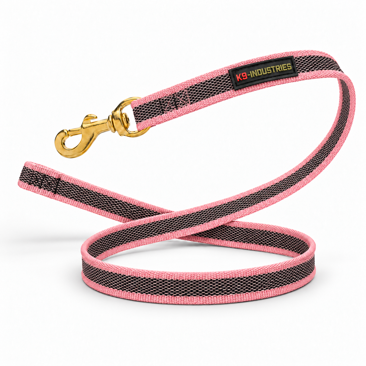 Rubber-woven nylon heel leash in pink, no handle - professional dog training leash