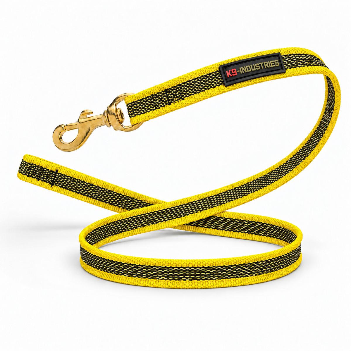 Rubber-woven nylon heel leash in yellow, no handle - professional dog training leash