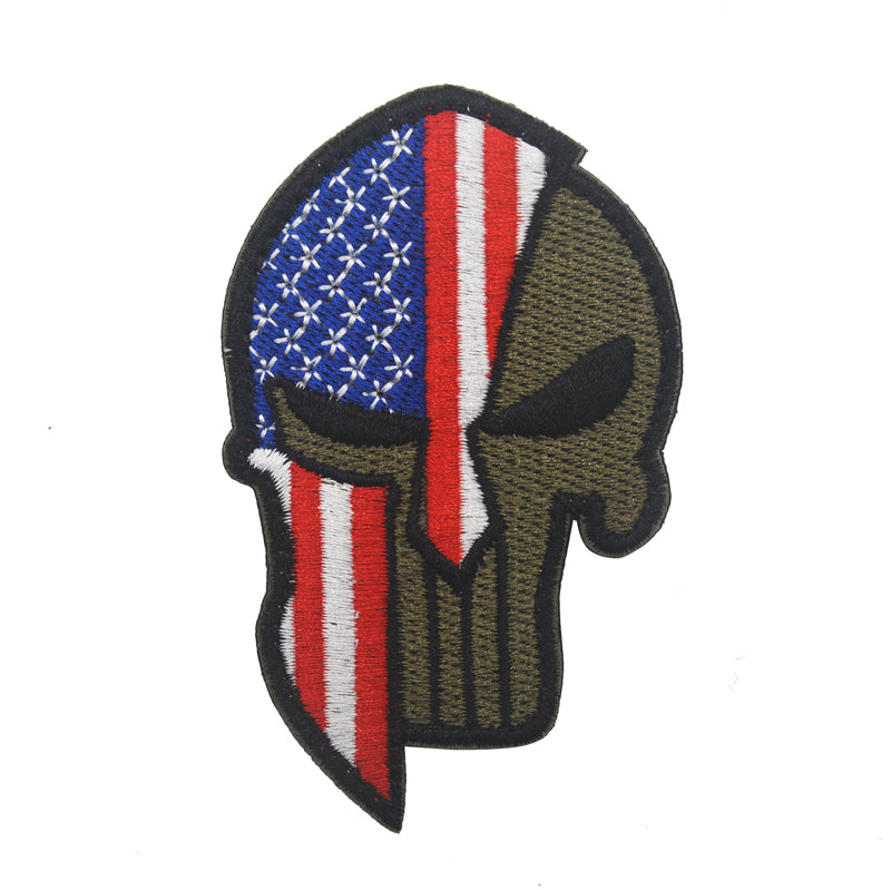 Spartan helmet patch with USA flag and olive